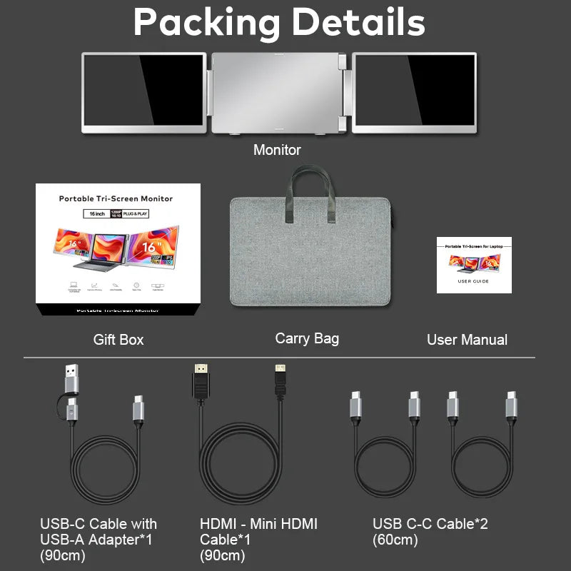 Rospider Portable FHD IPS Dual/Triple Screen Extender – 14", 15.6" & 16" Laptop Monitor with 360° Rotation