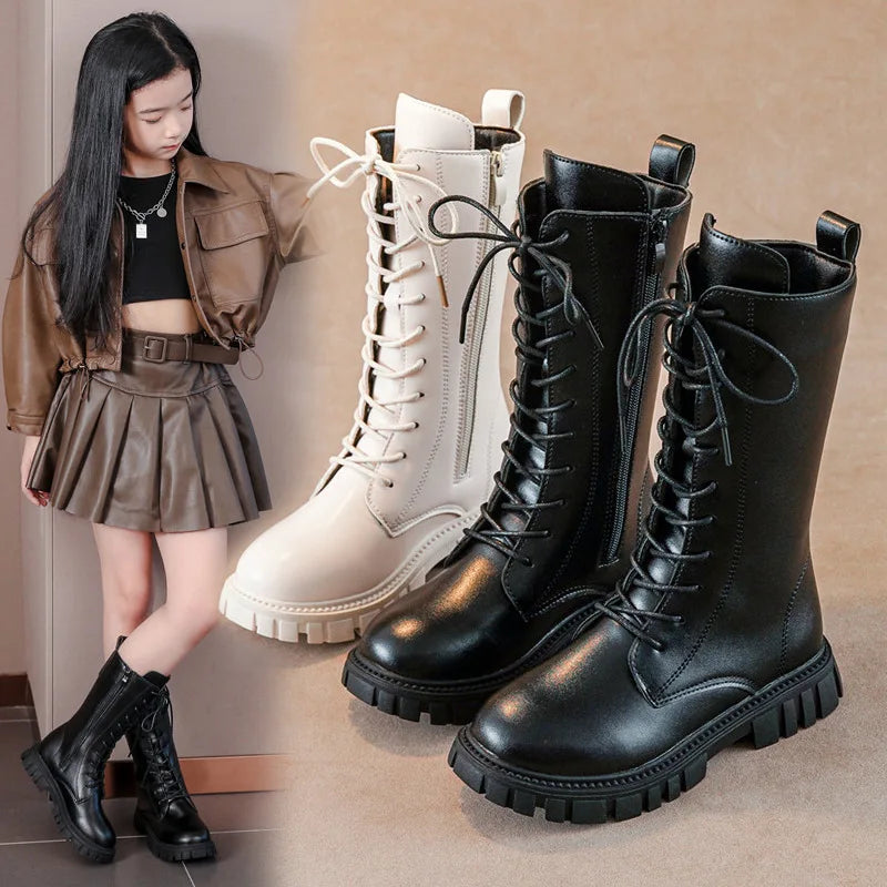 Girls' Lace-Up Square-Heel Ankle Boots
