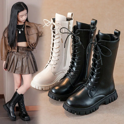 Girls' Lace-Up Square-Heel Ankle Boots