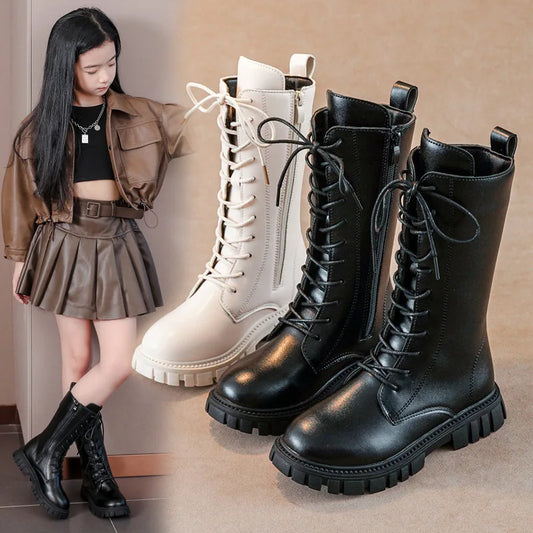 Girls' Lace-Up Square-Heel Ankle Boots