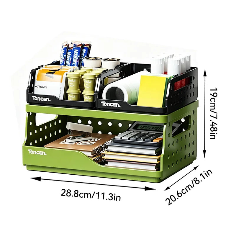 Stylish & Sturdy 3-Tier Desk Organizer with 2 Large + 2 Small Compartments – Stackable Office Storage Box