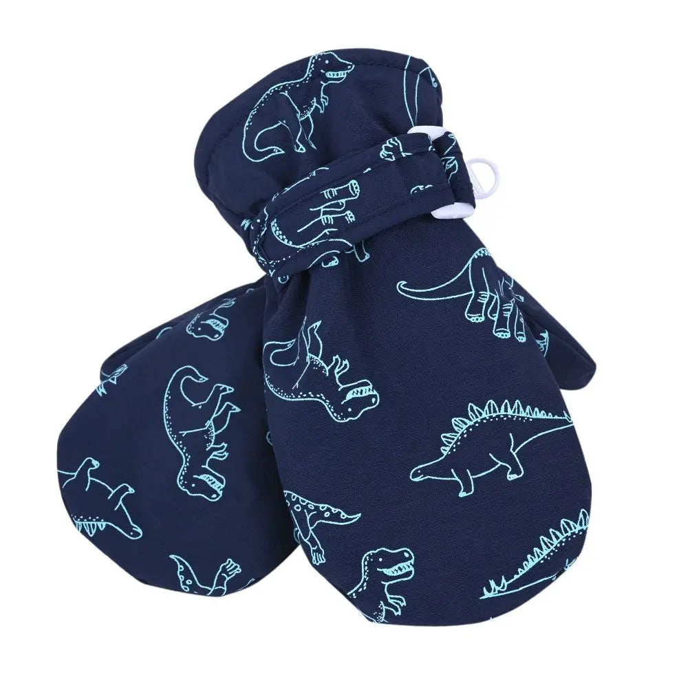 Kids' Dinosaur Print Winter Gloves – Fleece-Lined Snow Gloves