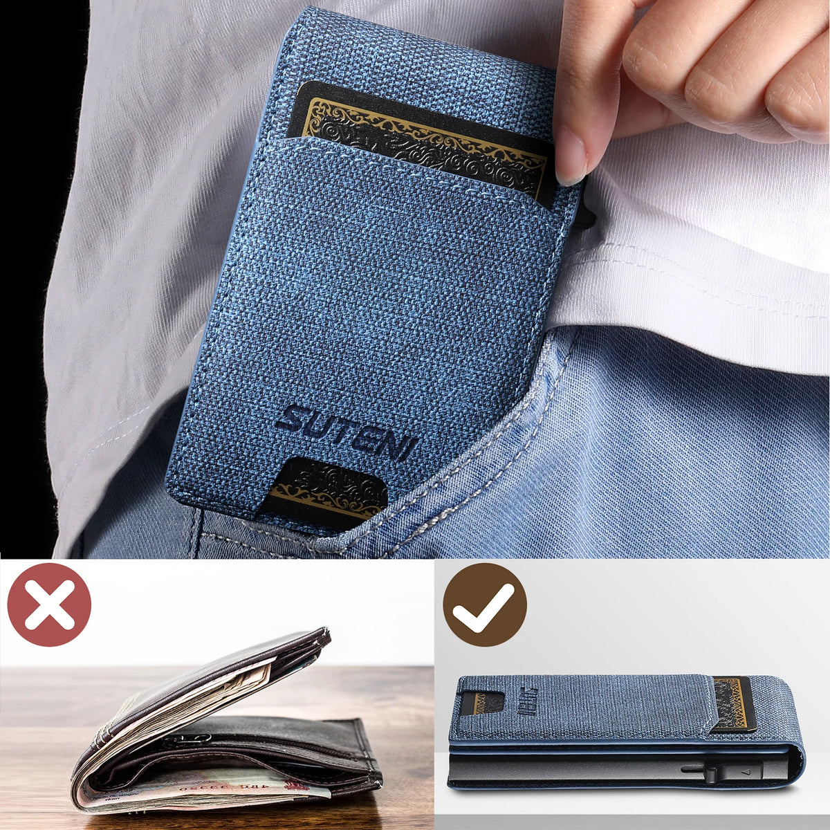 Push-Out Card Holder Wallet – Slim Faux Leather, Holds up to 12 Cards