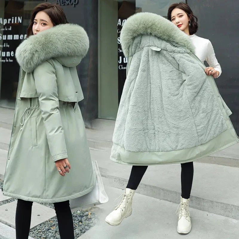 Winter Jacket 2026 New Women Parka Clothes Long Coat Wool Liner Hooded Jacket Fur Collar Thick Warm Snow Wear Padded Parka 6XL
