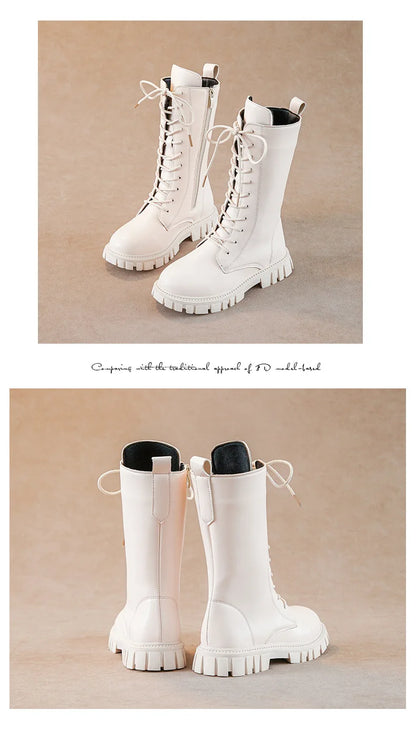 Girls' Lace-Up Square-Heel Ankle Boots