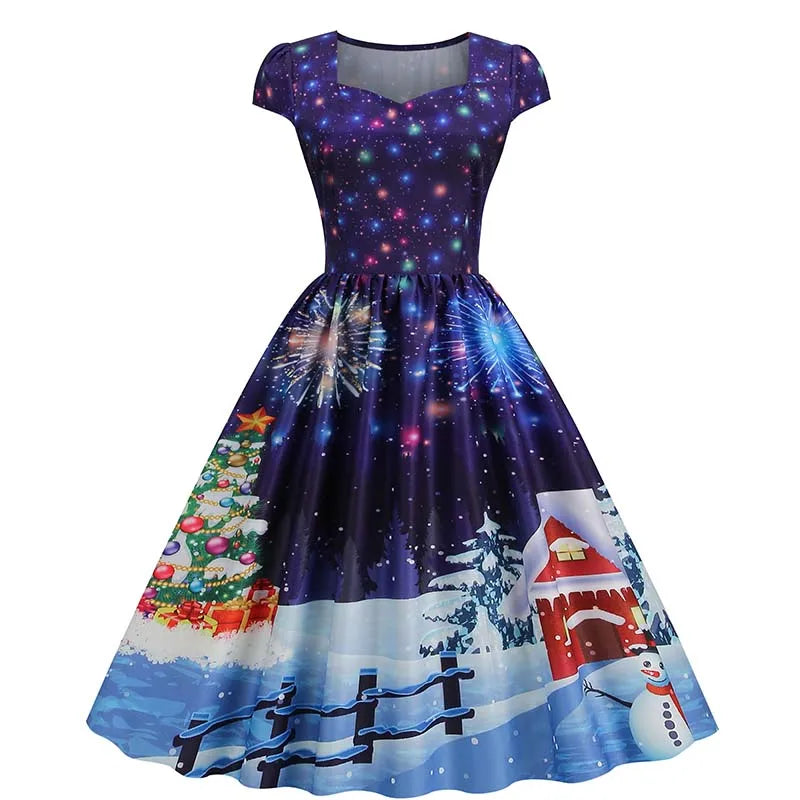 Women's Vintage-Style Printed A-Line Party Dress