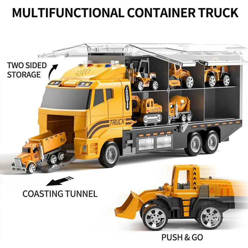 Light-Up Container Truck Toy Set – Carrier with 6 Mini Die-Cast Cars