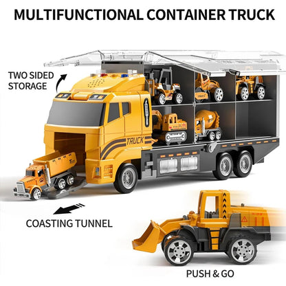 Light-Up Container Truck Toy Set – Carrier with 6 Mini Die-Cast Cars