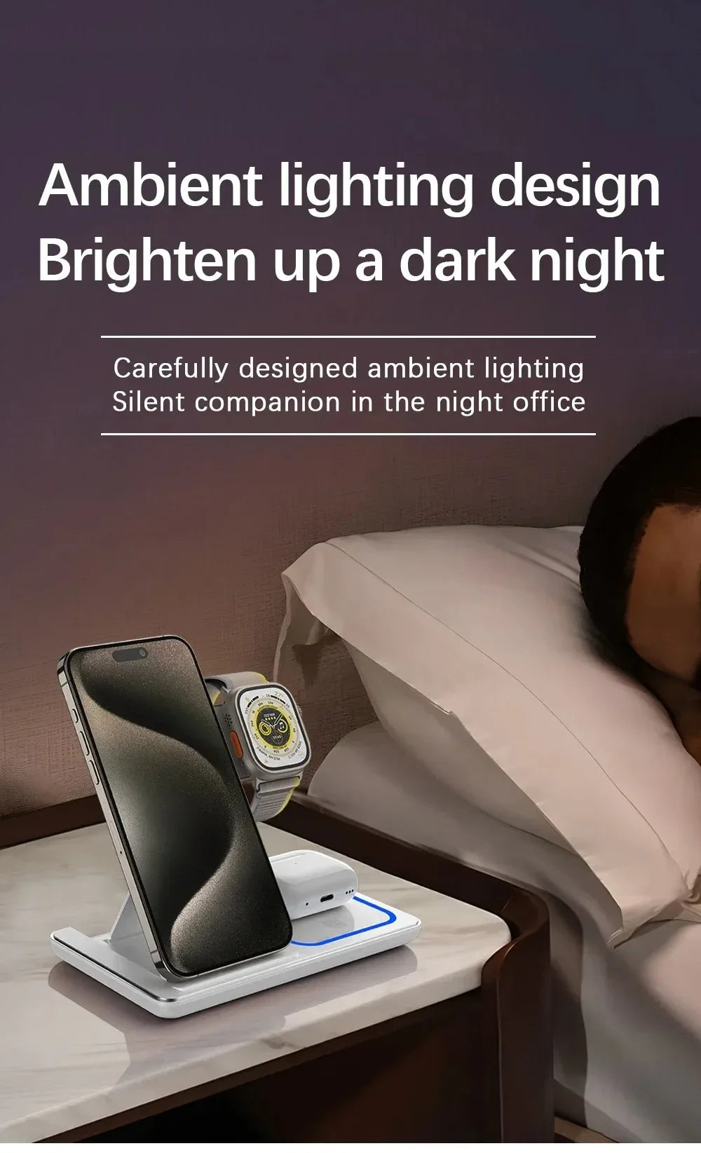 30W Foldable 3-in-1 Wireless Charging Stand with LED