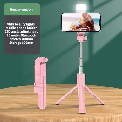 Trípode para selfie con luz de relleno y control remoto Bluetooth