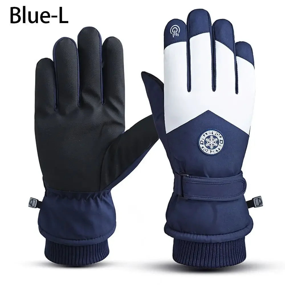 Women's Faux Leather Ski Gloves – Fleece-Lined Touchscreen Snow Gloves
