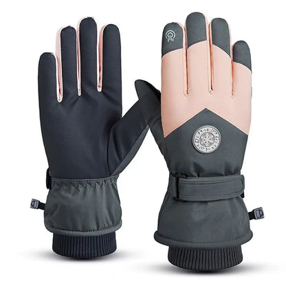 Damen-Skihandschuhe aus Kunstleder – Touchscreen-Schneehandschuhe mit Fleecefutter