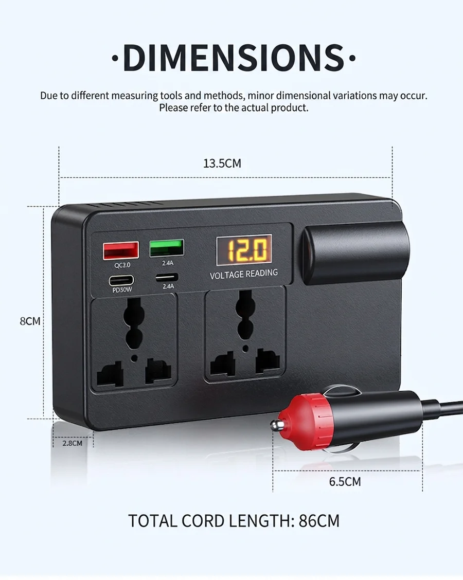 200W 12V to 220V Car Power Inverter