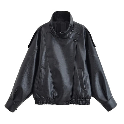 Chaqueta de cuero sintético con cremallera para mujer Guobioziy