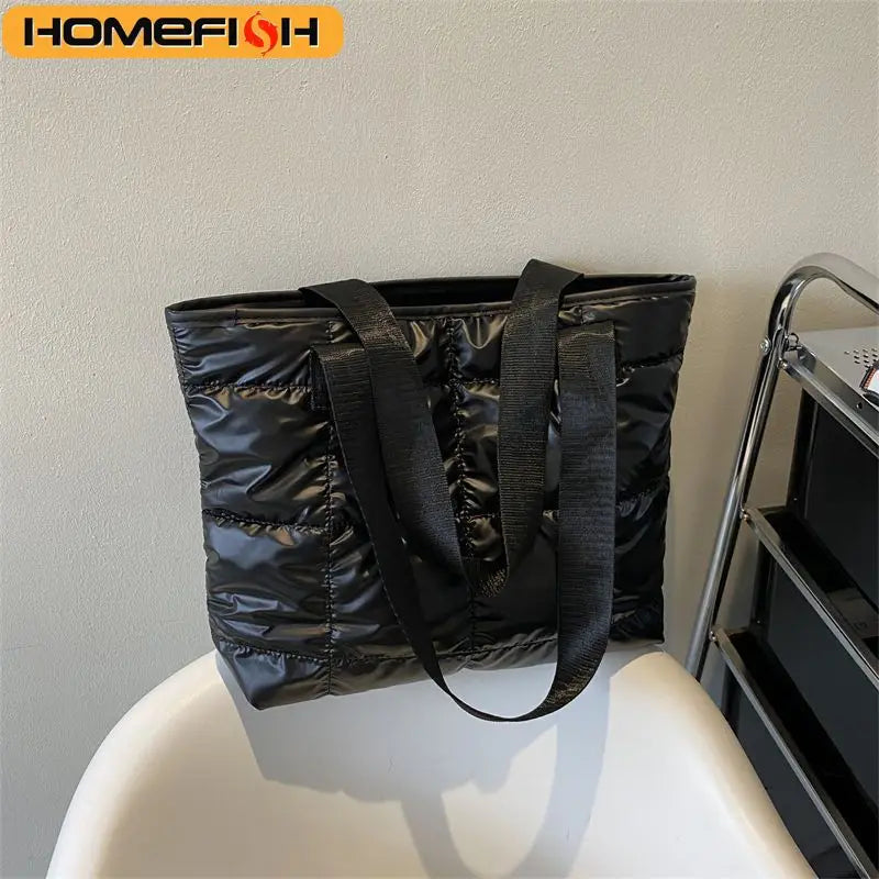 Quilted Puffer Tote Bag – Large Padded Shoulder Bag