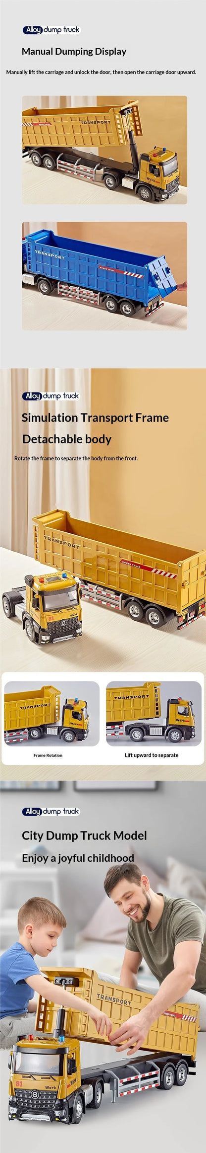 42 cm Alloy Semi-Trailer Dump Truck – Large Construction Toy