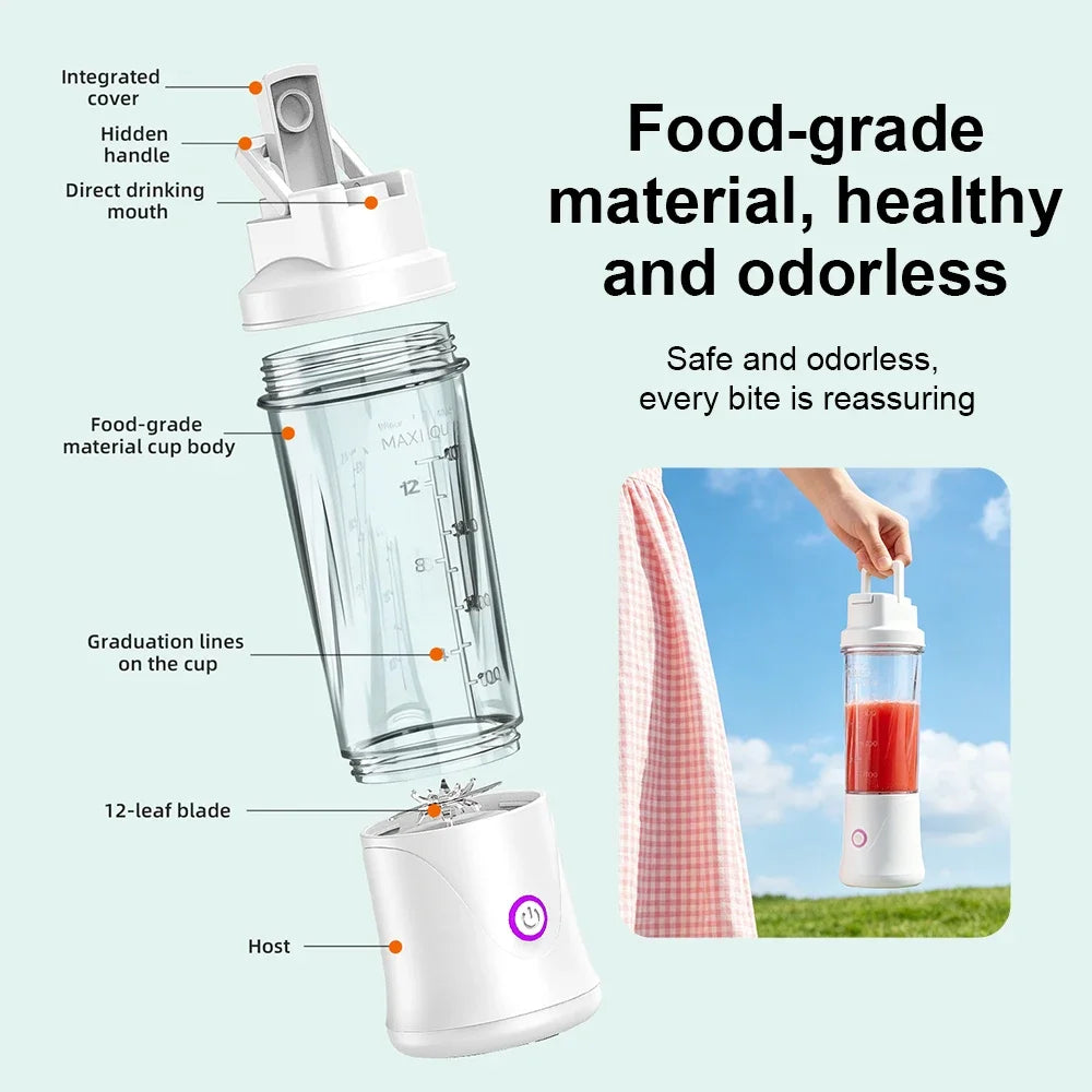 Portable Blender – USB-C Rechargeable 6-Blade Smoothie Maker with 2 Travel Cups