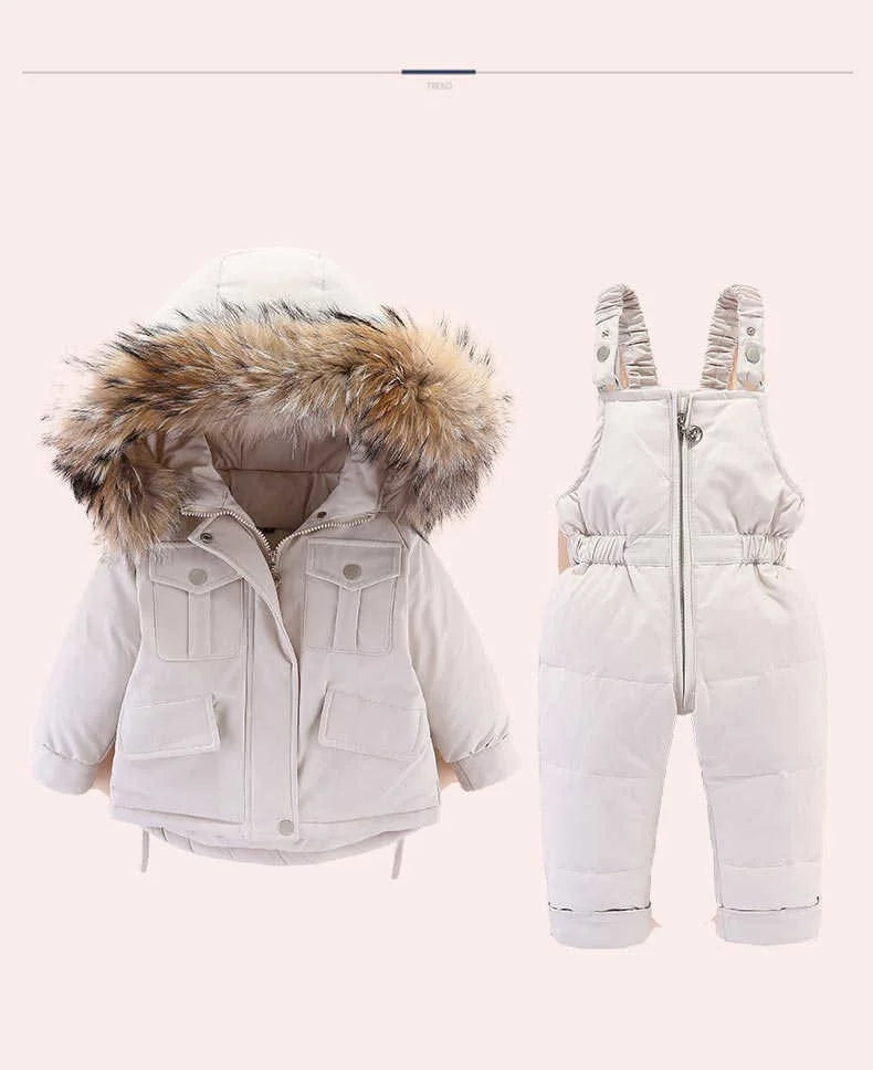 Autumn Winter Down Jacket for Girl Clothes Kids Overalls Snowsuit Baby Boy over Coat Toddler New Clothing Set Parka Real Fur