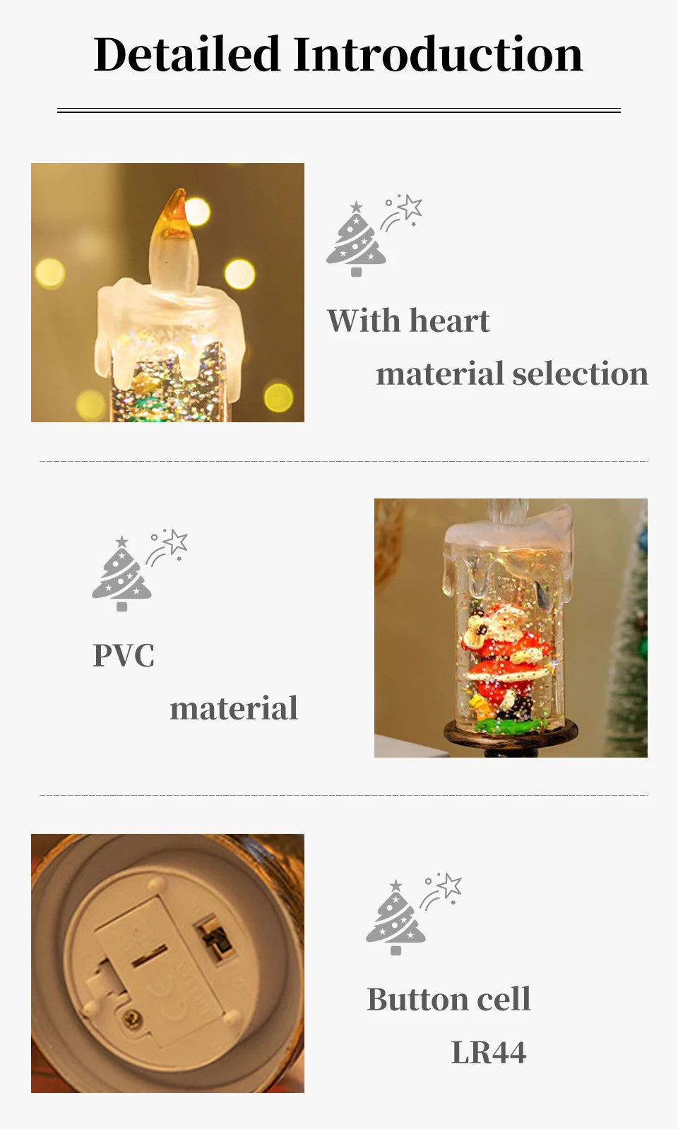 LED Candles Lights Christmas Lights Flameless Christmas Snow Globe Candle Light Home Decorative Candles Christmas Decorations