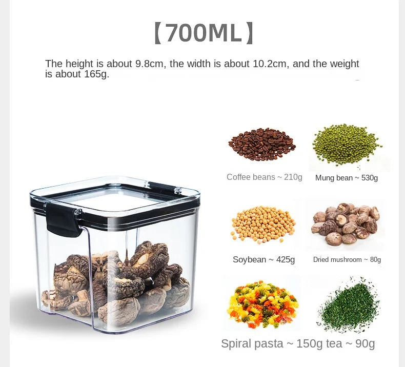 Sealed Kitchen Storage Jars Set – Airtight Plastic Canisters for Grain, Spices & Pantry (460ml–1800ml)