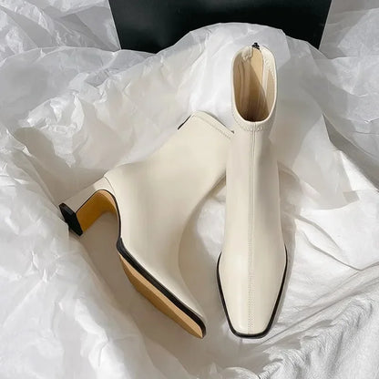 Botines de mujer con punta cuadrada, cremallera y tacón de bloque