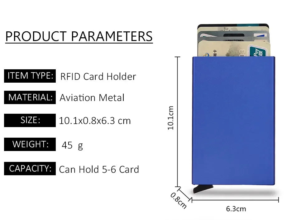 Slim Metal RFID Card Holder – Pop-Up Minimalist Wallet for Men & Women