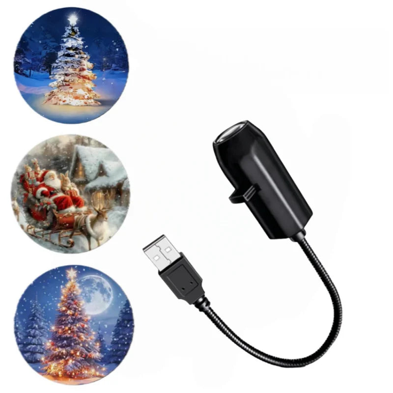 Mini USB Christmas Projector – Santa, Snowman & Tree Patterns