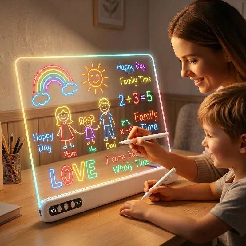 LED Light-Up Drawing Board – Rechargeable, with Timer & 7 Markers