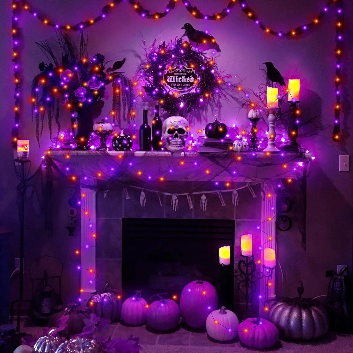 Purple & Orange Halloween LED String Lights – Battery Powered, 5 m to 20 m