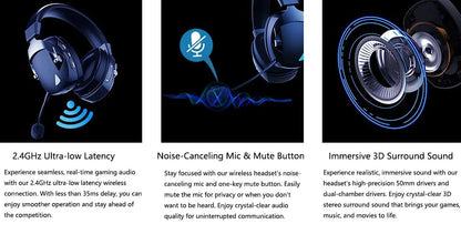 Kabelloses Gaming-Headset mit 3 Verbindungsmodi – 2,4-GHz-Funk, Bluetooth & 3,5-mm-Klinkenanschluss mit abnehmbarem Geräuschunterdrückungs-Mikrofon