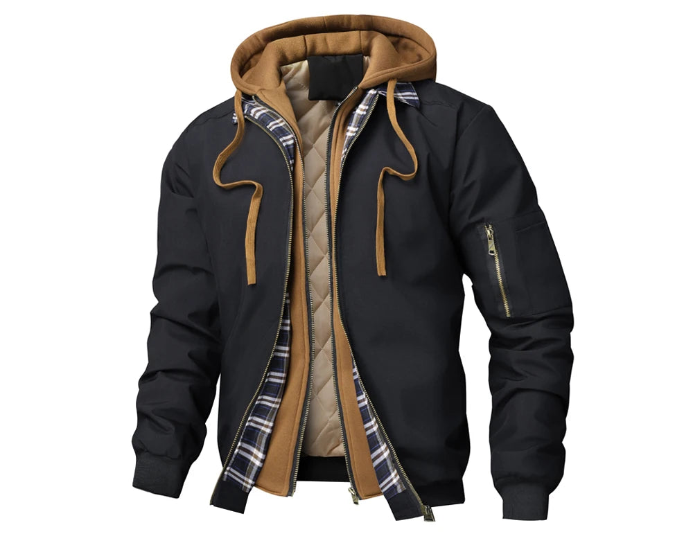 Autumn Winter Men's Warm Windbreaker Jacket Outdoor Man Thick Windbreaker Hiking Hooded Coats Men Thermal Sports Zipper Parkas J
