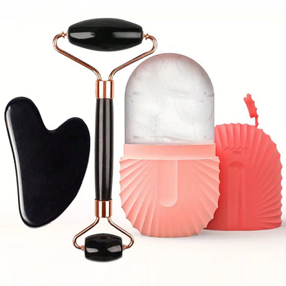 Ensemble rouleau à glace et Gua Sha pour le visage | Rouleau facial en silicone pour lifter, sculpter et masser