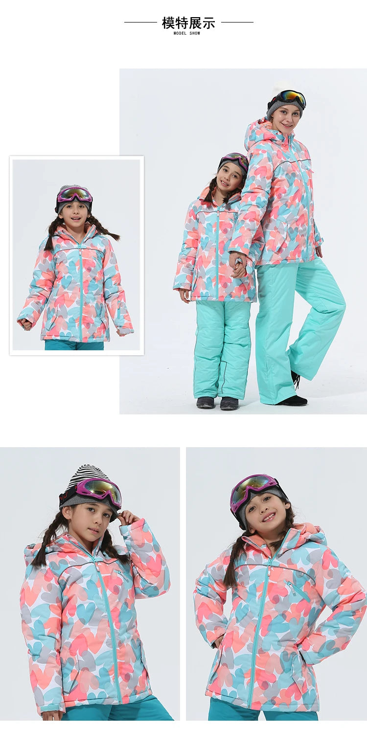 Girls Ski Suits Set Snowboard Coat Pant Waterproof Windproof Warm Children Outdoor Sportwear Young Teen Snowboard Skiing Suit