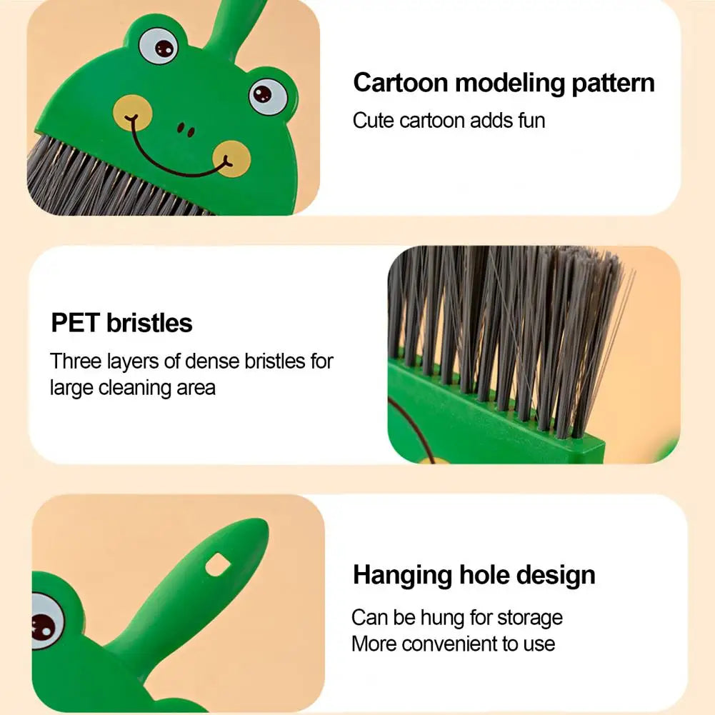 Green cartoon-patterned brush with PET bristles on a beige background