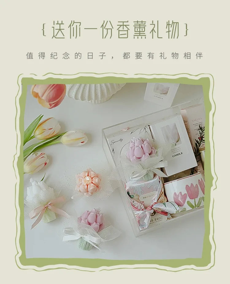 Handmade Tulip Bouquet Candle Scented Candle Aromatherapy Soy Wax Candle Wedding Birthday Candles Party Home Decoration
