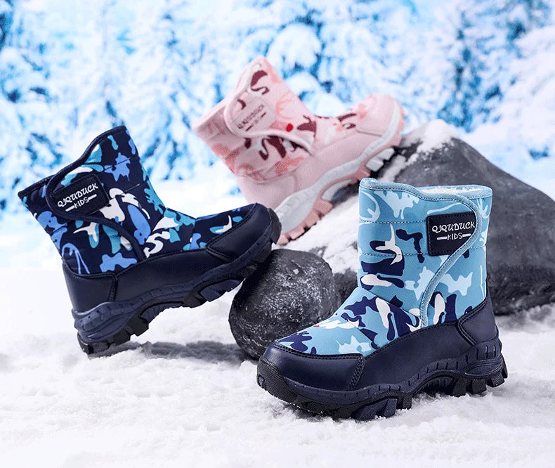Children Snow Boots Winter Shoes Plush Waterproof Fabric Non-Slip Boys Girls Shoes Rubber Sole Fashion Warm Outdoor Boots New