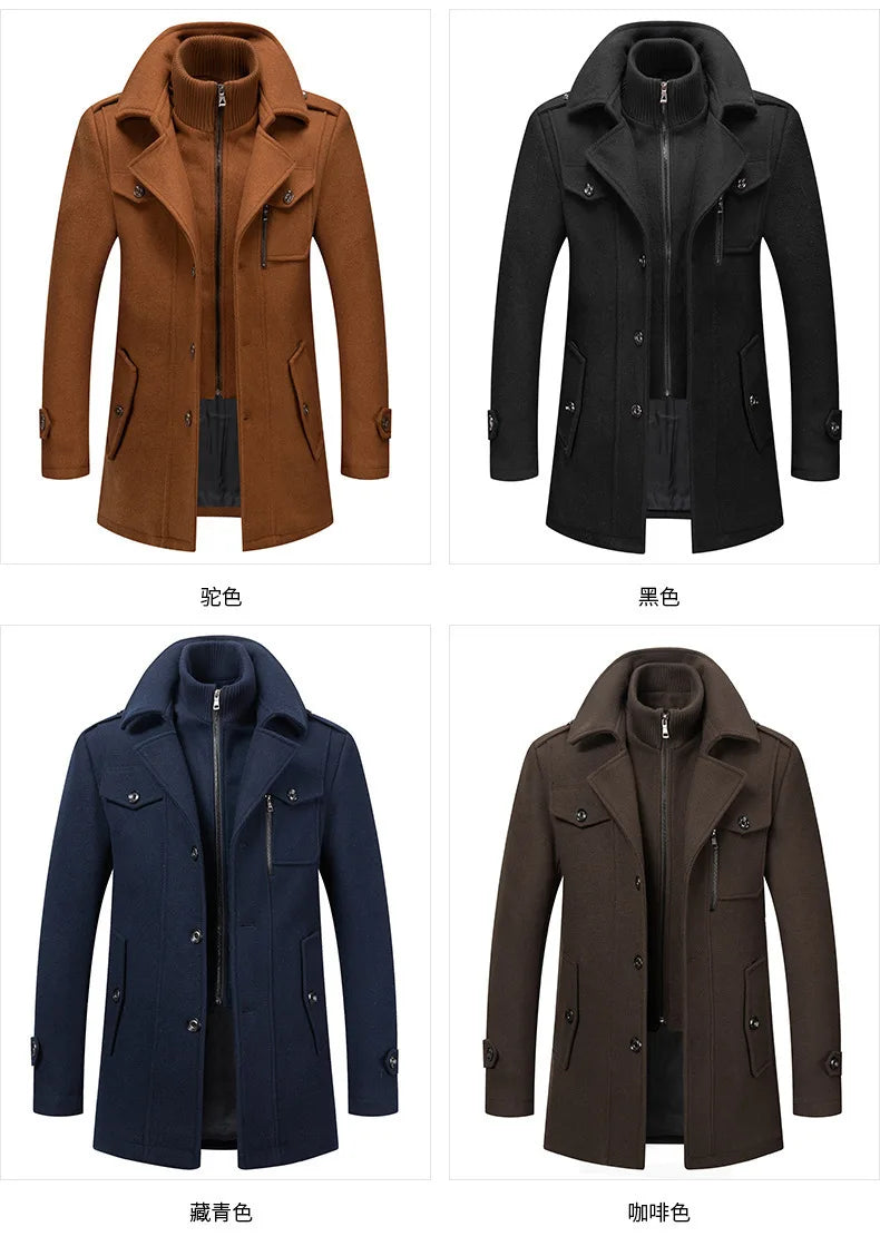Men's Casual Business Woolen Overcoat Double-Collar Cold-Resistant Jacket Fashionable Autumn Winter 2025