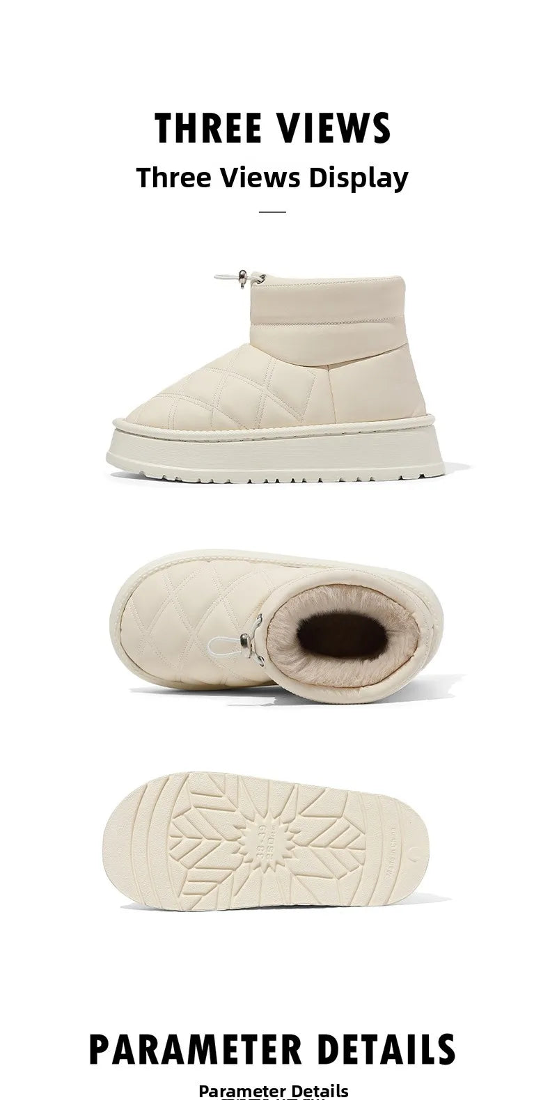 Women's Winter High-Top Fur Lined PU Leather Snow Boots Waterproof Cotton Shoes Warm Fashionable Short Tube EVA Inner Material