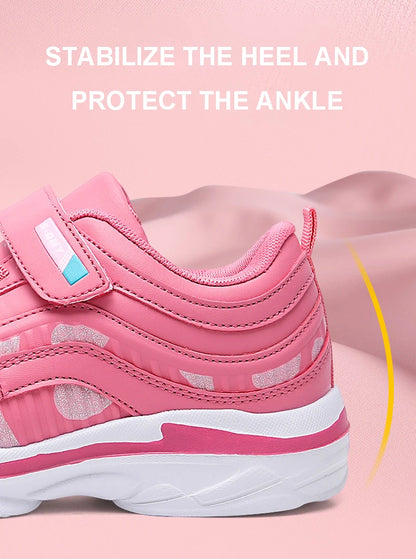 Zapatillas deportivas impermeables para niñas, zapatillas casual de cuero rosa transpirables, a la moda, antideslizantes, ligeras para niños.