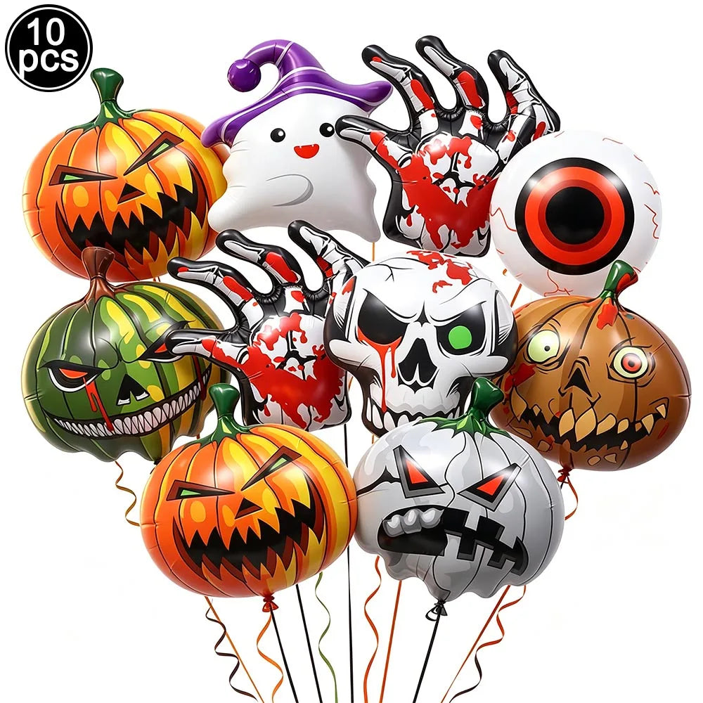 Halloween Standing Foil Balloons – Haunted House, Skull, Witch & Coffin Mylar Decorations