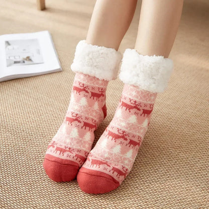 Weihnachten Plüschsocken Damen Winter Thermosocken Warme Bodensocken Weiche weibliche Haussocken Indoor Geschenke Rutschfeste Griffsocken Flauschig