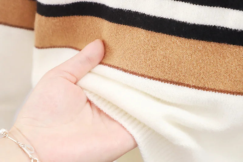 Boys' Striped High Collar Knit Sweater - Full Sleeve Winter Knitwear, Ages 2-6