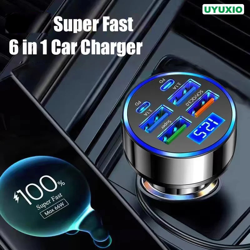130W 6-in-1 USB-C Car Charger Adapter