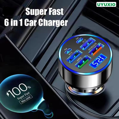 Adattatore caricabatterie USB-C per auto 6 in 1 da 130 W