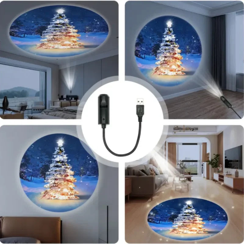 Mini USB Christmas Projector – Santa, Snowman & Tree Patterns