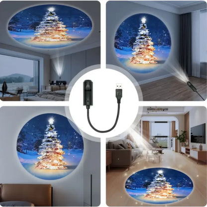 Mini proyector navideño USB – Patrones de Papá Noel, muñeco de nieve y árbol