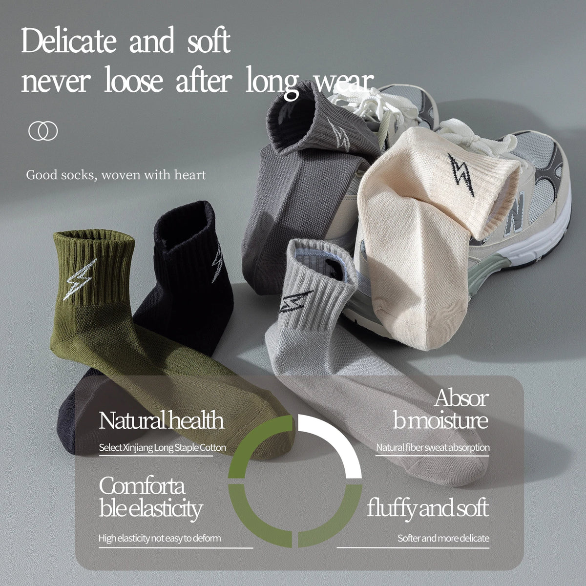 Men's Quarter Socks – 5 Pairs, Cotton-Blend Athletic Socks