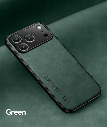 Funda de cuero de lujo para iPhone 17 18 16 15 14 13 12 11 Pro Max Plus 13 12 Mini Air 16E con placa metálica para soporte en coche