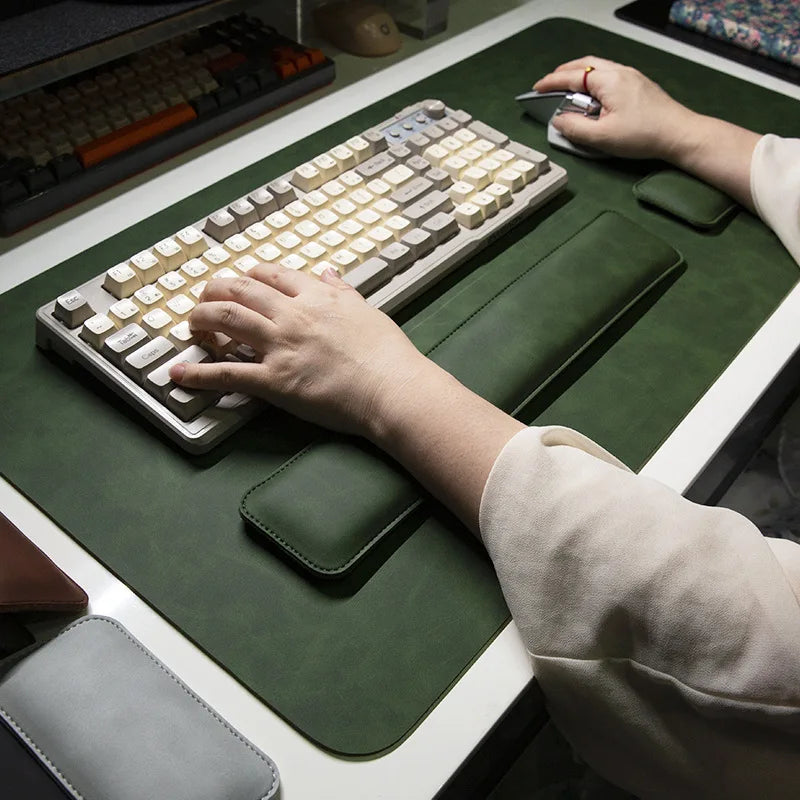 Large PU Leather Desk Mat with Keyboard Wrist Rest & Mouse Wrist Pad, Non-Slip Extended Pad for Office Gaming Desktop