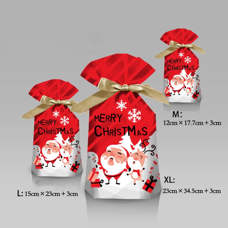 Christmas Drawstring Gift Bags – Santa, Snowflake & Reindeer Prints